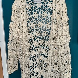 Motherhood Cream Crochet Sweater w/Pearls